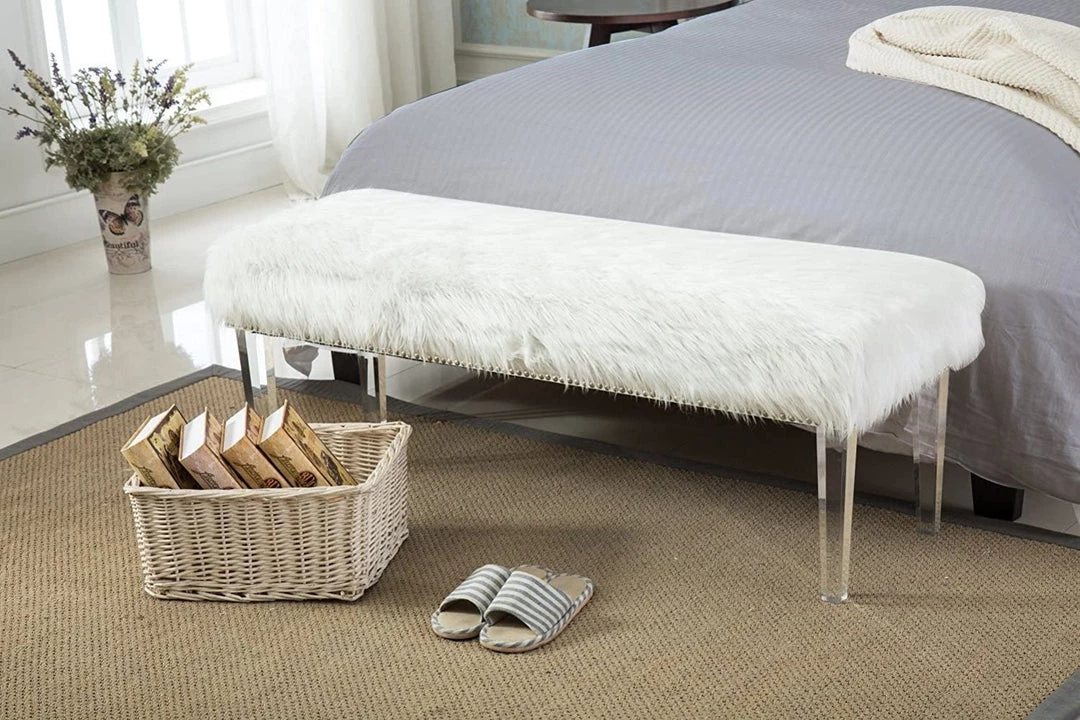 White Faux Fur Ottoman Bench Upholstered Bench For Bedroom/Entryway/Hallway/Living Room Bedding 6 White Faux Fur Ottoman Bench Upholstered Bench For Bedroom/Entryway/Hallway/Living Room Bedding