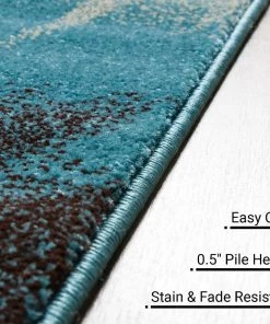 WW Modern Geometric Blue, Beige, Brown Comfy Hand Carved Area Rugs