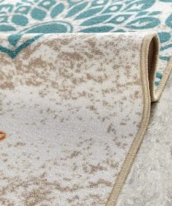 Antep All Area Rugs And Runners Modern Floral Non-Slip Low Profile Pile Rubber Backing Indoor Area Rugs White Multi