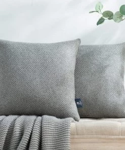 Modern Rugs And Decor Set Of 2 Classic Woven Textured Thick Solid Color Checker Plaid Square Throw Pillow Covers Cushion Cover Pillowcase For Couch Bed And Chair, Brown Bedding