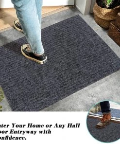ROSMARUS Front Door Mat Outdoor Indoor Doormat Welcome Mats Outside Entrance Shoe Grey,2 Pack Kitchen/ Door Mats