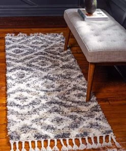 UL Lattice Tassel Gray Ivory Beige Plush Shag Area Rugs