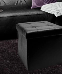 COL Contemporary Faux Leather Storage Bench Ottoman Home Décor
