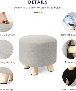 Modern Rugs And Decor Rug Pads/Grippers Round Ottoman Foot Rest Stool, Fabric Padded Seat With Non-Skid Wooden Legs And Removable Cover 12 Modern Rugs And Decor Rug Pads/Grippers Round Ottoman Foot Rest Stool, Fabric Padded Seat With Non-Skid Wooden Legs And Removable Cover