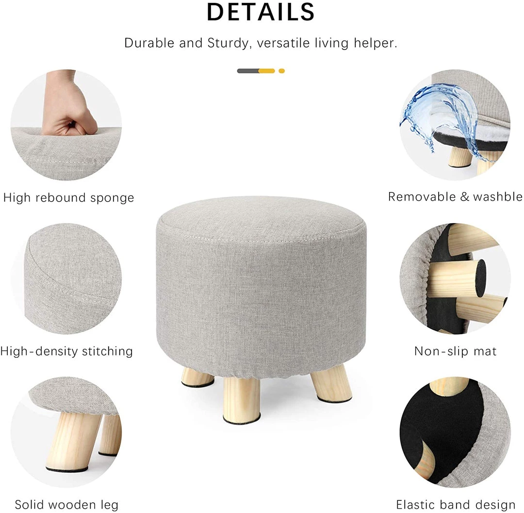 Modern Rugs And Decor Rug Pads/Grippers Round Ottoman Foot Rest Stool, Fabric Padded Seat With Non-Skid Wooden Legs And Removable Cover 3 Modern Rugs And Decor Rug Pads/Grippers Round Ottoman Foot Rest Stool, Fabric Padded Seat With Non-Skid Wooden Legs And Removable Cover