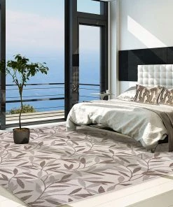 WW Beige Leaf Tropical Indoor Outdoor Patio Area Rug