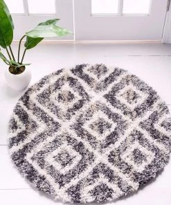 UL Lattice Tassel Gray Ivory Beige Plush Shag Area Rugs