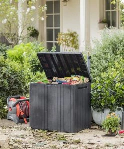 Keter 30 Gallon Resin Indoor/Outdoor Deck Box For Patio Furniture, Pool Accessories, And Toys Storage, Brown