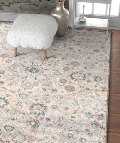 WW Vintage Floral Medallion Gray/Grey Pink Area Rugs All Area Rugs And Runners