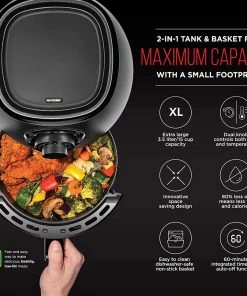 Chefman Turbofry 2 Liter 3.6 Quart Air Fryer Oven, Dual Control Temperature, 15 Cup Capacity With Cookbook Kitchen