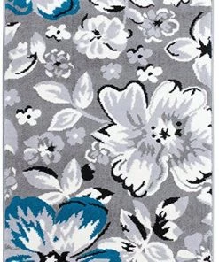 WRG Gray/Grey Teal Blue White Floral Area Rugs