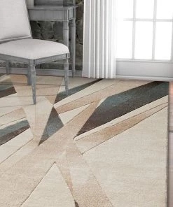 WW Modern Geometric Soft Blue Beige Comfy Hand Carved Area Rugs