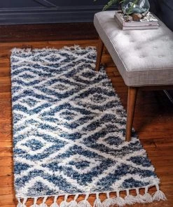 UL Lattice Tassel Blue Ivory Beige Plush Shag Area Rugs All Area Rugs And Runners