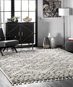 Modern Rugs And Decor Moroccan Tribal Off White Grey Shag Soft Plush Area Rug