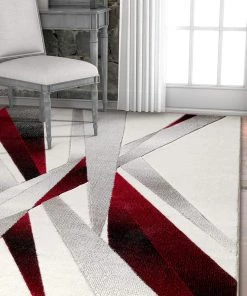 WW Modern Geometric Red White Comfy Hand Carved Area Rugs All Area Rugs And Runners