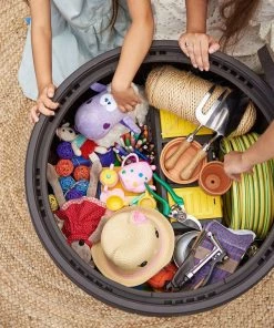 COL Brown Natural Wood Style Round Outdoor Storage Table/Ottoman - 37 Gallon