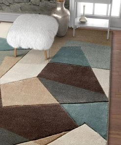 WW Modern Geometric Mint Blue Brown Beige Comfy Hand Carved Area Rugs All Area Rugs And Runners