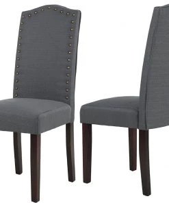 LSSBOUGHT Set Of 2 Luxurious Fabric Dining Chairs With Copper Nails And Solid Wood Legs (Light Gray) Luxurious Rugs