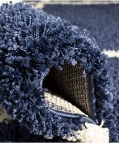 FAS All Area Rugs And Runners Diamond Trellis Navy/Ivory Soft Plush Shag Area Rug 2-inch Thick