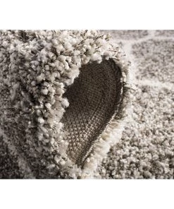 FAS Moroccan Pattern Grey Ivory Plush Shag Area Rug