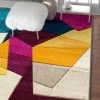 WW Modern Geometric Blue Purple Fuchsia Yellow Comfy Hand Carved Area Rugs