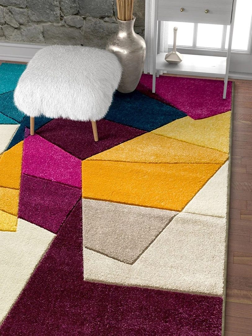 WW Modern Geometric Blue Purple Fuchsia Yellow Comfy Hand Carved Area Rugs 1 WW Modern Geometric Blue Purple Fuchsia Yellow Comfy Hand Carved Area Rugs