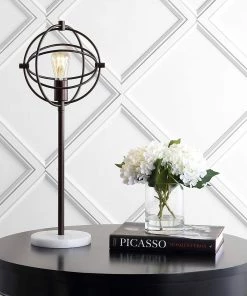 JONATHAN Atomic Caged Edison Bulb Metal/Marble Modern LED Table Lamp Modern/ Geometric Rugs