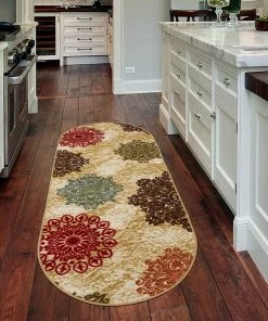 Modern Rugs And Decor All Area Rugs And Runners Modern Floral Non-Skid (Non-Slip) Low Profile Pile Rubber Backing Indoor Area Rugs Beige