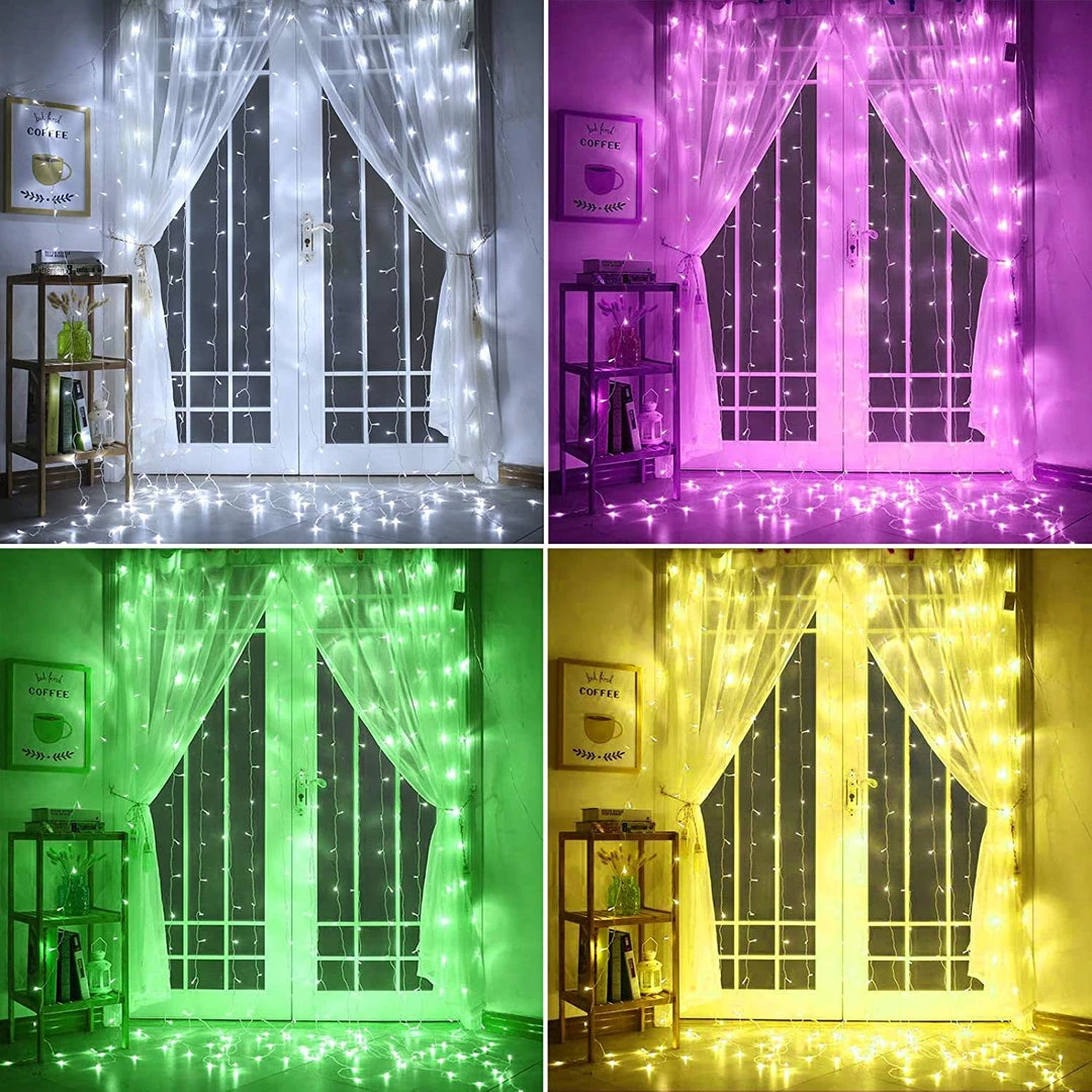 Twinkle Star 300 LED Window Curtain Lights, Christmas Rainbow RGB Color Changing 64 Functional Backdrop Light With Remote, Colorful Icicle 4 Twinkle Star 300 LED Window Curtain Lights, Christmas Rainbow RGB Color Changing 64 Functional Backdrop Light With Remote, Colorful Icicle