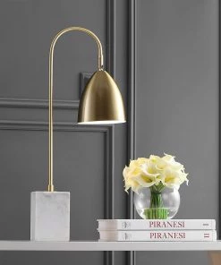 JONATHAN Ana 26" Arched Metal With Marble Base LED Lamp Gold/White Lamps
