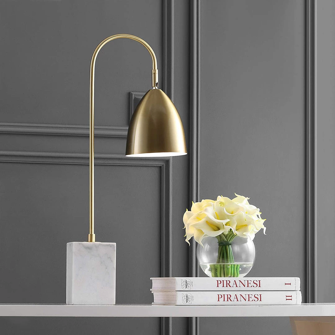 JONATHAN Ana 26" Arched Metal With Marble Base LED Lamp Gold/White Lamps 2 JONATHAN Ana 26" Arched Metal With Marble Base LED Lamp Gold/White Lamps