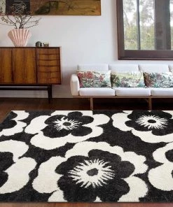 WRG All Area Rugs And Runners Floral Dark Gray Ivory Soft Shag Area Rug
