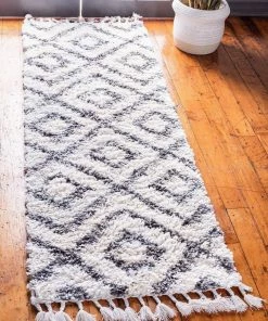 UL Lattice Tassel Ivory Gray Plush Shag Area Rugs