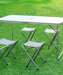 COL Steel Portable Folding Table With 4 Folding Chairs