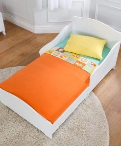 Nantucket Wooden Toddler Bed With Wainscoting Detail And High Side Rails - White, Gift For Ages 15 Mo+ Bedding