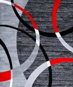 Persian-rugs Modern Abstract Circles Red Gray Soft Area Rug