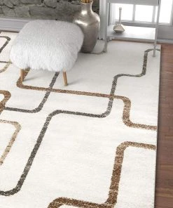 WW Modern Geometric Ivory Beige Comfy Area Rugs