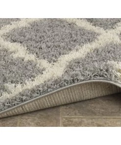 WRG Gray Soft White Shag Trellis Area Rugs