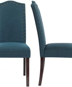 LSSBOUGHT Set Of 2 Luxurious Fabric Dining Chairs With Copper Nails And Solid Wood Legs (Light Gray) Luxurious Rugs