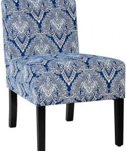 Giantex Bedding Fabric Accent Chair, Contemporary Leisure Side Chair W/Thick Sponge Cushion, Wood Legs, Weight Capacity 330 Lbs, Upholstered Armless Accent Chair For Living Room, Bedroom (1, Sapphire)