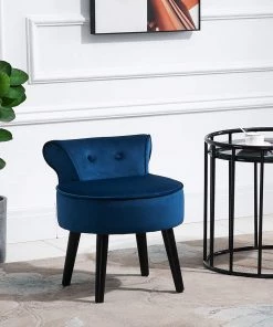 HOMCOM Modern/ Geometric Rugs Modern Small Leisure Chair Upholstered Footstool Ottoman, Button Tufted Armless Club Chair Wingback Chair With Low Back, Velvet Style Fabric And Stable Fir Legs, Blue