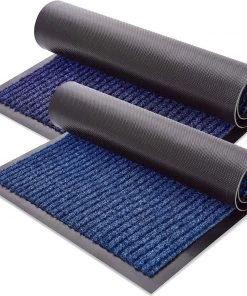 Sierra Concepts 2-Pack Striped Door Floor Mat - Indoor Outdoor Rug Entryway Welcome Mats With Rubber Backing For Shoe Scraper,