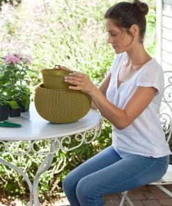 COL Knit Texture Planters Pots With Removable Liners Home Décor