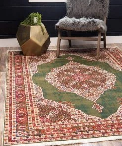 UL All Area Rugs And Runners Vintage Traditional Green Ivory Red Area Rugs