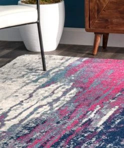 FAS All Area Rugs And Runners Waterfall Vintage Abstract Pink Blue Grey Soft Area Rug