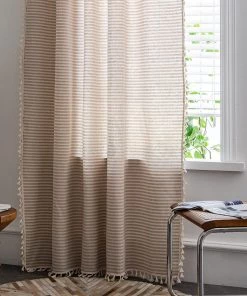 Modern Rugs And Decor Bathroom ColorBird Striped Semi-Blackout Window Curtains 2 Panels Farmhouse Style Cotton Linen