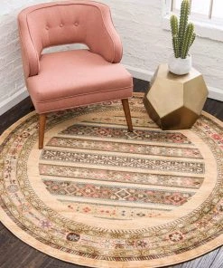 WW Tribal Pattern Tan Navy Blue Soft Area Rug