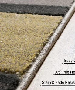 WW Modern Geometric Golden Yellow Gray Comfy Hand Carved Area Rugs All Area Rugs And Runners