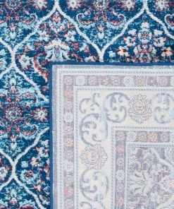 BNT870N All Area Rugs And Runners Damask Trellis Soft Area Rug, Navy / Red