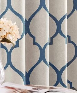 Modern Rugs And Decor Moroccan Tile Linen Textured Curtains Printed Curtain Panel Thermal Insulated Window Treatment 1 Panel 45 Inch Beige